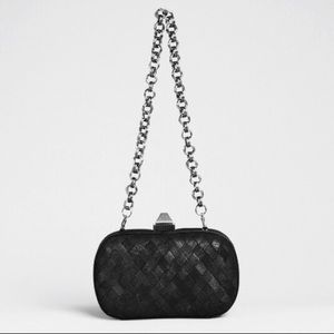 Pour La Victoire Black Leather Basket Weave Clutch